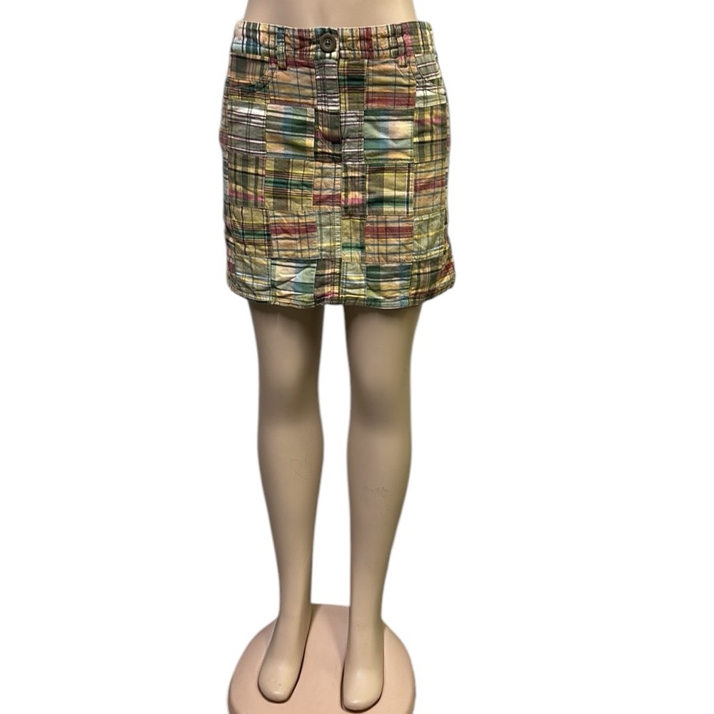 Ann Taylor Loft Neutral Plaid Patchwork Fully Lined 4 Pocket Mini Skirt Size 6